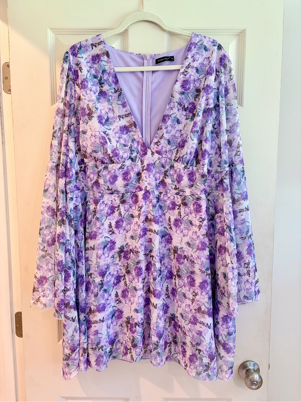 Double Crazy Lavender
Floral Chiffon Dress Bell Sleeve
Boho Cottagecore Size 4XL